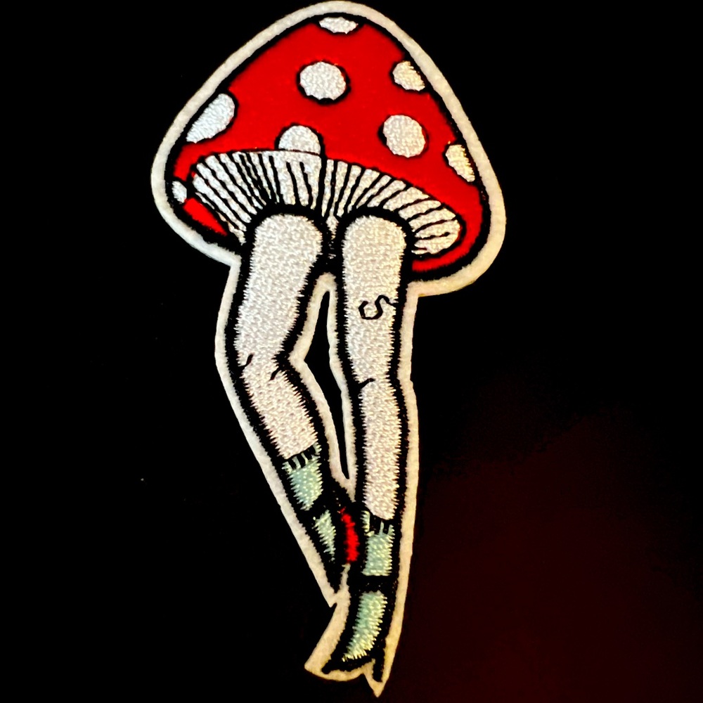 Groovy Mushroom with Legs Patch Toadstool Red and White